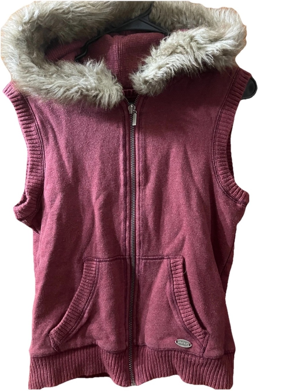 Vintage Y2K Aeropostale Faux Fur-Lined Full Zip Hoodie Vest Women’s M Red
